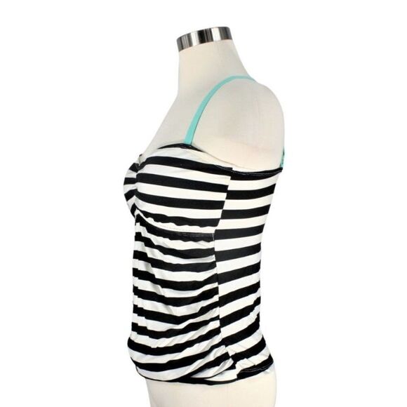Swim Tankini Top Only Adjustable Strap Padded Bra Black & Cream Stripes Size Med - Picture 4 of 7